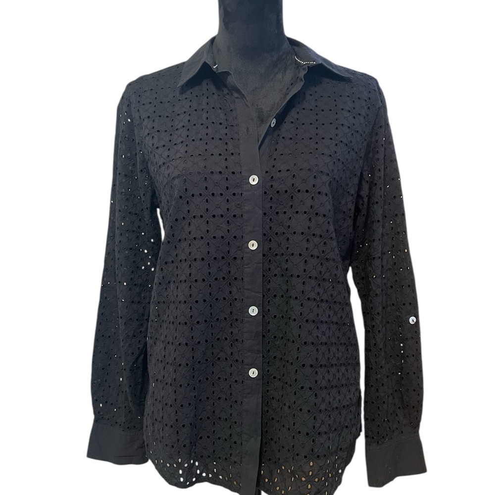Foxcroft Black Notched Collar Button Down Shirt